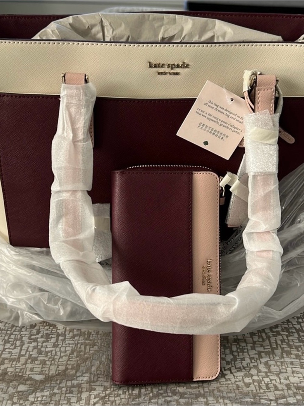 Kate spade Burgundy and Blush Colorblock Tote with Matching Wallet
